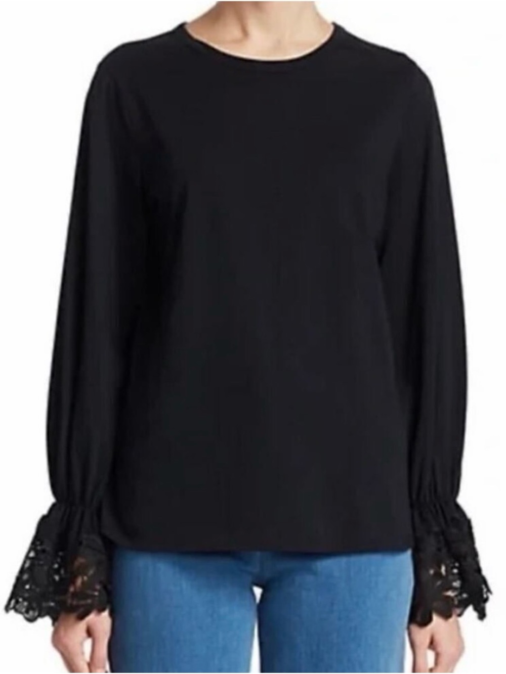 See By Chloe Black Long-Sleeve Lace Cuff Women's Top Sz S